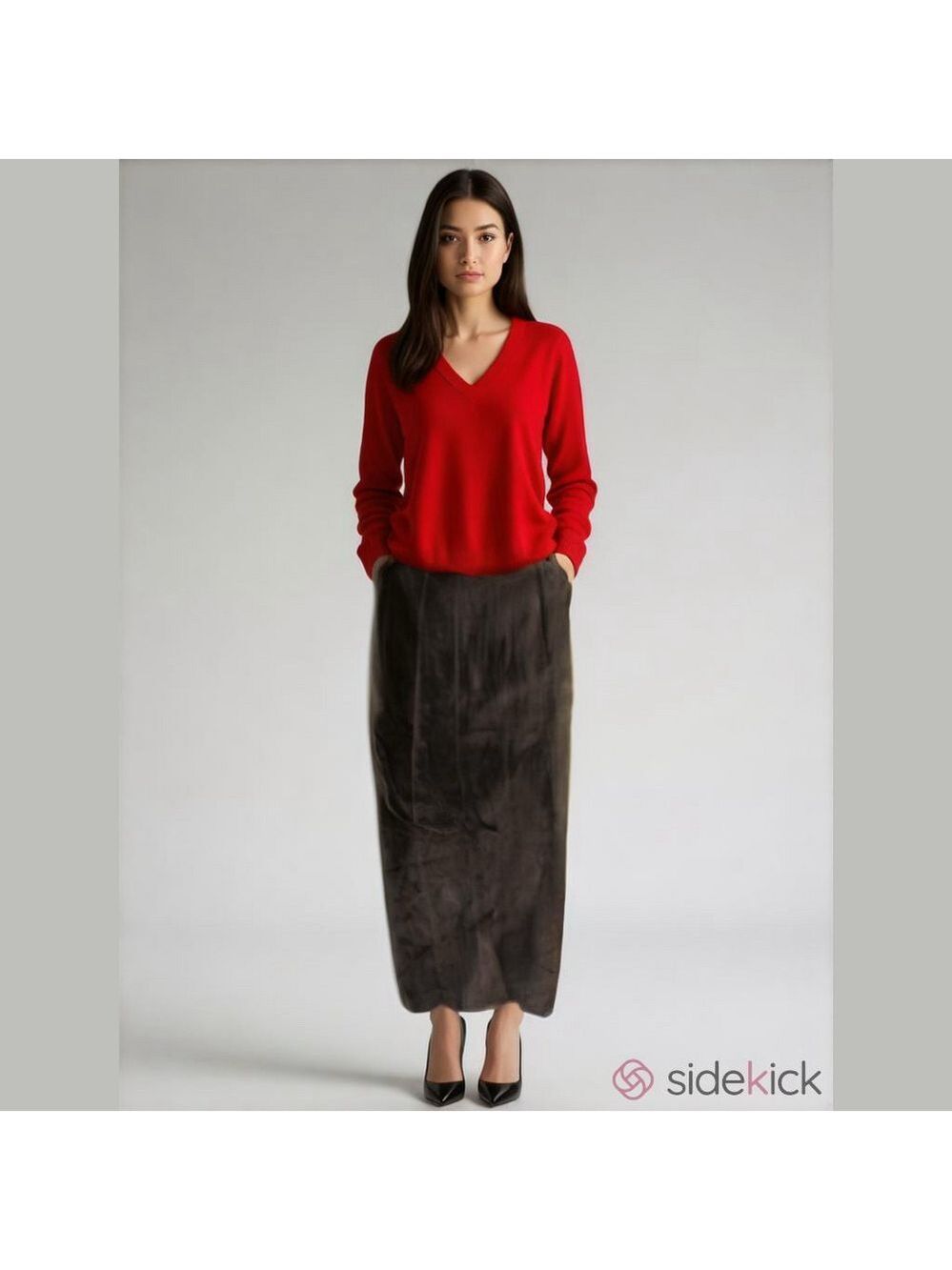 Vintage Leather Skirt Lined Long Skirt with Slit 80s modest 90s